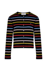 Women Picot Multicolor Striped Cardigan Multico black striped front view