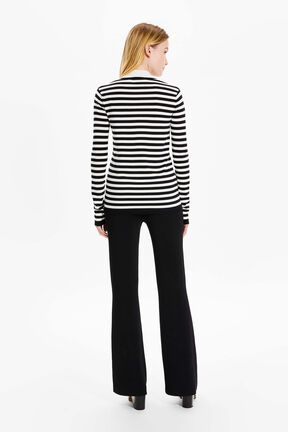 Chemise maille rayée femme Ecru vue portée de dos