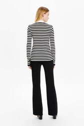 Women Striped Knit Shirt Ecru back worn view