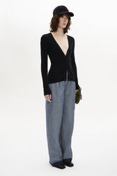Long-Sleeved V-Neck Cardigan Black details view 1