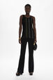 Women Pleated Tank Top Black front worn view