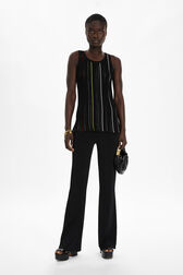 Women Pleated Tank Top Black front worn view