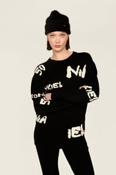 Pull grunge laine logo Sonia Rykiel femme Noir vue de détail 1