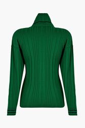 "SR" Black Turtleneck Sweater Green back view