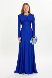 Jersey maxi dress Royal blue front worn view