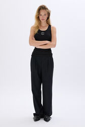 Cool Wool Pleated Trousers Black front worn view