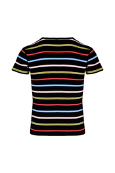 Women Picot Multicolor Striped T-Shirt Multico black striped back view