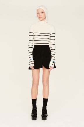 Hoodie laine côtelée femme Raye noir/ecru vue de détail 1