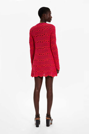 Robe courte rayures ajourées femme Raye fuchsia/corail vue portée de dos