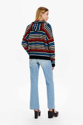 Women Zipped Hoodie Multico striped back worn view