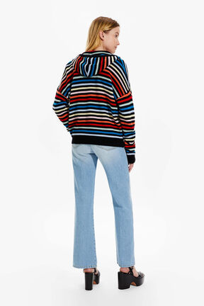 Hoodie zippé femme Multico raye vue portée de dos