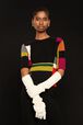 Women Flowers Gloves Ecru front worn view