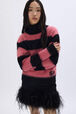 Pull rayé brossé en laine melangé Rayures noir/rose vue de détail 2