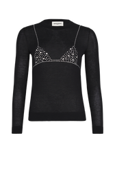 Long-sleeved trompe l’oeil jumper Black front view