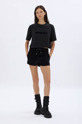 T-shirt crop col rond manches courtes Noir vue portée de face