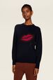 Women Lip Print Sweater Night blue details view 1