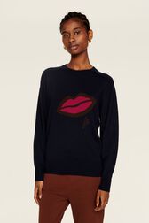 Pull symbole bouche femme Bleu nuit vue de détail 1