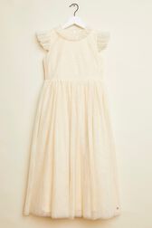 Robe longue à volants fille Blanc vue de face