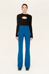 Women Plain Flare Pants Prussian blue front worn view