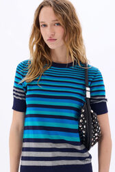Pull rayé col rond à manches courtes Rayures bleu/silver vue de détail 1