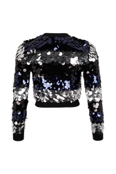 Women's Tricolour Striped Sequin Jumper Black back view