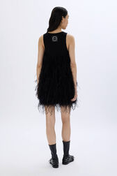 Short dress in jersey and feathers Black back worn view