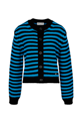 Women Big Poor Boy Striped Cardigan Striped black/pruss.blue front view