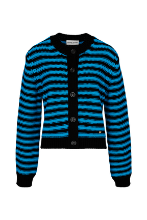Women Big Poor Boy Striped Cardigan Striped black/pruss.blue front view