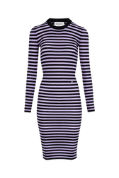Robe rayé col rond à manches longues Raye noir/lilas vue de face