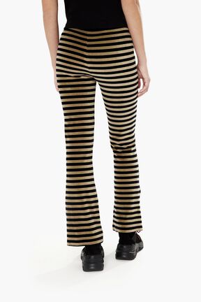 Women Striped Velvet Flare Pants Black back worn view