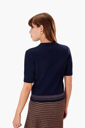 Short Sleeve Woolen Sweater Black/blue back worn view