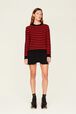 Pullover Big Poor Boy rayé femme Raye noir/rouge vue portée de face