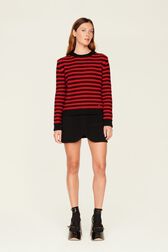 Pullover Big Poor Boy rayé femme Raye noir/rouge vue portée de face
