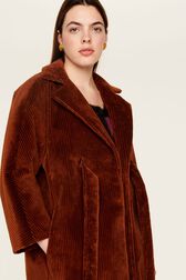 Women Velvet Long Coat Coffee details view 2