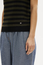 Striped Short-Sleeved Crew Neck Sweater Striped black/khaki details view 2