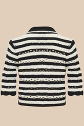 Women Short Openwork Striped Waistcoat Black/ecru back view