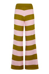 Pantalon ajouré bicolore rayé femme Raye baby pink/kaki vue de face