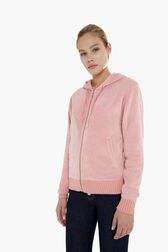 Pull à capuche velours femme Rose vue portée de face