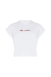 T-shirt coton multicolore signature femme Blanc vue de face