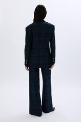 Menswear-inspired tartan blazer Check navy green back worn view