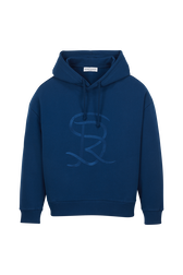 Women Cotton Jersey Hoodie Prussian blue front view