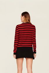 Women Brushed Poor Boy Striped Sweater Black/red back worn view