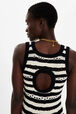 Women Striped Openwork Maxi Dress Black/ecru details view 2