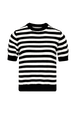 Women Poor Boy Striped Short Sleeve Sweater Black/white front view