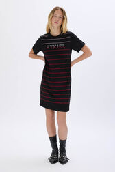 Short-sleeved rhinestone dress Black front worn view