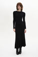 Long-Sleeved Crew-Neck Dress Black front worn view