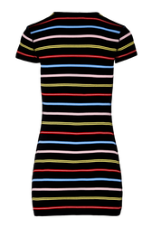 Women Picot Multicolor Striped Short Dress Multico black striped back view