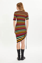 Striped short-sleeved mini dress with asymmetric collar Multico striped back worn view