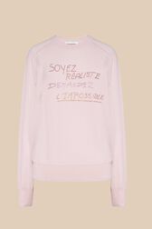 Women Rhinestone Print Sweater Baby pink front view