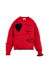Women Charms Intarsia Wool Sweater Red front view